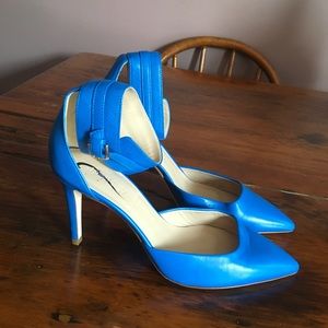 J Crew electric blue leather heels with ankle strap. Size 7 New Made in Italy…